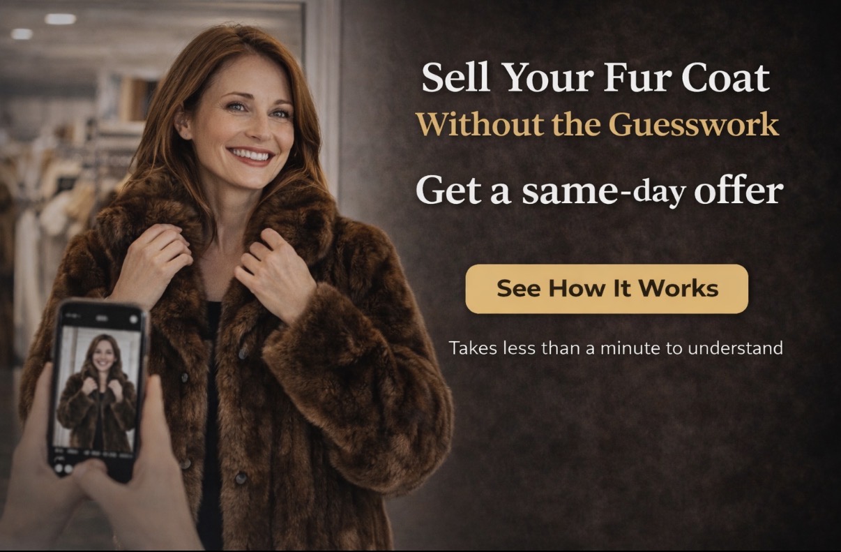 Sell Your Fur Coat woman taking photo of fur coat for appraisal